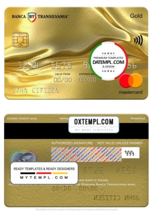 editable template, Romania Banca Transilvania bank mastercard gold, fully editable template in PSD format