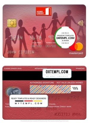 editable template, Russia Home Credit bank mastercard, fully editable template in PSD format