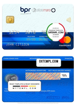 editable template, Rwanda BPR bank mastercard, fully editable template in PSD format