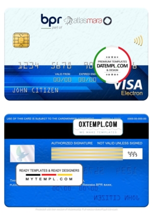 editable template, Rwanda BPR bank visa electron card, fully editable template in PSD format