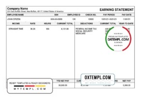 editable template, USA Michigan pay stub template in Word and PDF format, fully editable