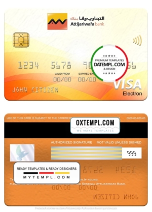 editable template, Senegal Attijariwafa Bank visa electron card, fully editable template in PSD format