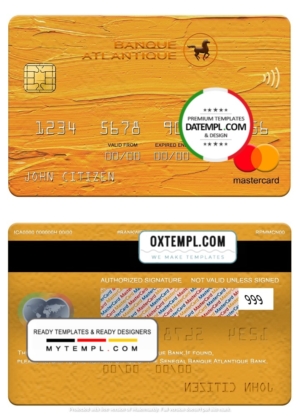 editable template, Senegal Banque Atlantique Bank mastercard, fully editable template in PSD format