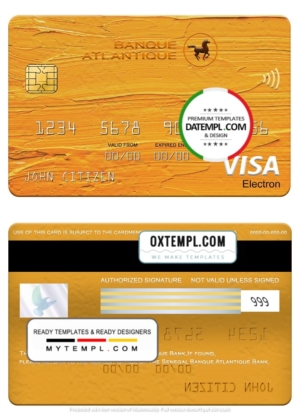 editable template, Senegal Banque Atlantique Bank visa electron card, fully editable template in PSD format