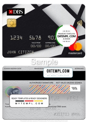 editable template, Singapore DBS bank mastercard, fully editable template in PSD format