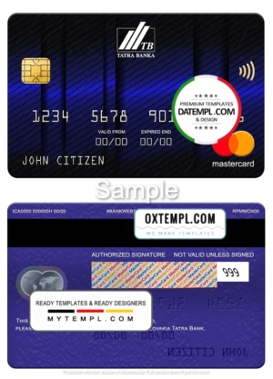 editable template, Slovakia Tatra Bank mastercard, fully editable template in PSD format