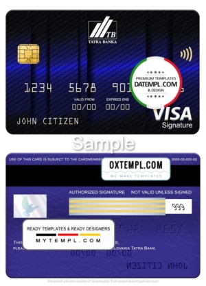 editable template, Slovakia Tatra Bank visa signature card, fully editable template in PSD format