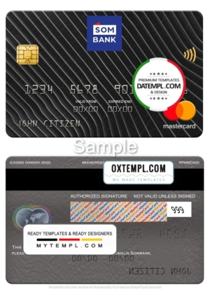editable template, Somalia Sombank mastercard, fully editable template in PSD format