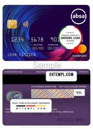 editable template, South Africa ABSA bank mastercard, fully editable template in PSD format