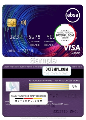 editable template, South Africa ABSA bank visa classic card, fully editable template in PSD format