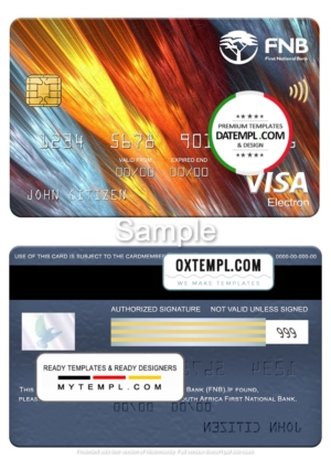 editable template, South Africa First National Bank visa electron card, fully editable template in PSD format