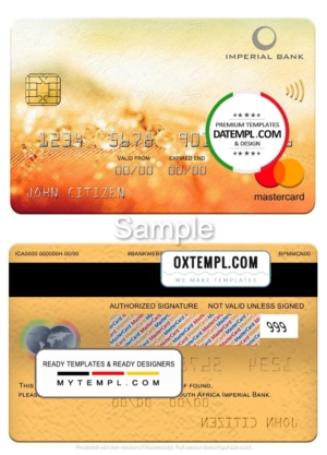 editable template, South Africa Imperial Bank mastercard, fully editable template in PSD format