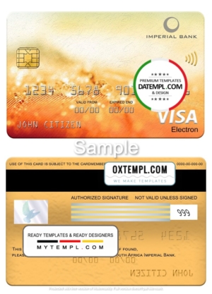 editable template, South Africa Imperial Bank visa electron card, fully editable template in PSD format