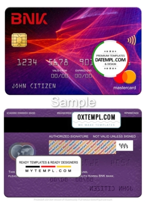 editable template, South Korea BNK bank mastercard, fully editable template in PSD format