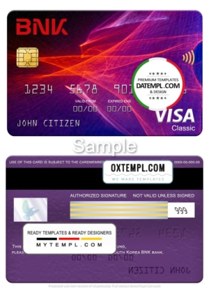 editable template, South Korea BNK bank visa classic card, fully editable template in PSD format