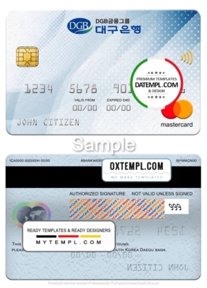 editable template, South Korea Daegu bank mastercard, fully editable template in PSD format