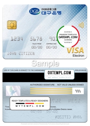 editable template, South Korea Daegu bank visa electron card, fully editable template in PSD format