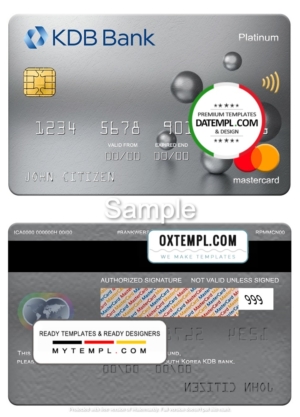editable template, South Korea KDB bank mastercard platinum, fully editable template in PSD format