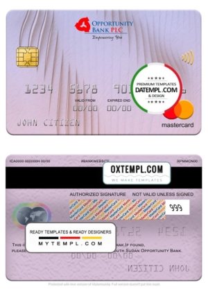 editable template, South Sudan Opportunity Bank mastercard, fully editable template in PSD format