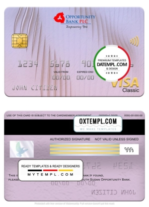 editable template, South Sudan Opportunity Bank visa classic card, fully editable template in PSD format