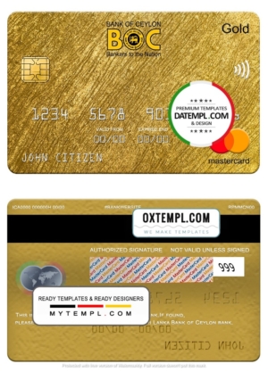 editable template, Sri Lanka Bank of Ceylon bank mastercard gold, fully editable template in PSD format