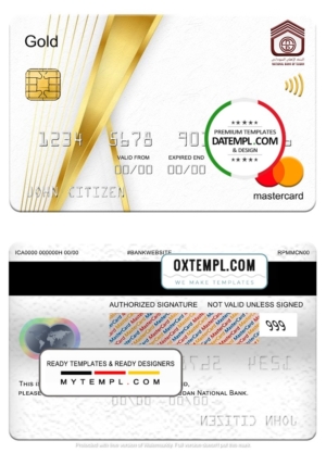 editable template, Sudan National Bank mastercard gold, fully editable template in PSD format