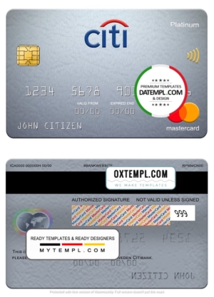 editable template, Sweden Citibank mastercard platinum, fully editable template in PSD format