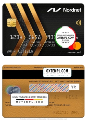 editable template, Sweden Nordnet AB bank mastercard, fully editable template in PSD format