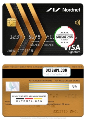 editable template, Sweden Nordnet AB bank visa signature card, fully editable template in PSD format