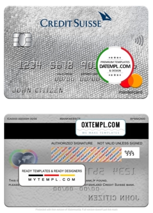 editable template, Switzerland Credit Suisse bank mastercard, fully editable template in PSD format