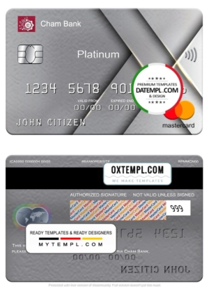 editable template, Syria Cham Bank mastercard platinum, fully editable template in PSD format