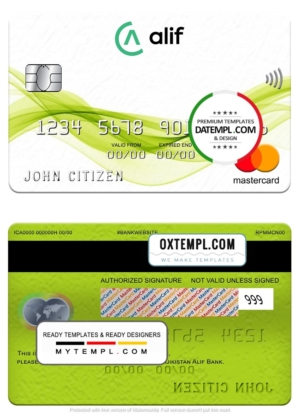 editable template, Tajikistan Alif Bank mastercard, fully editable template in PSD format