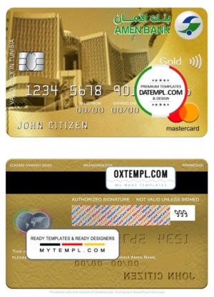 editable template, Tunisia Amen Bank mastercard gold, fully editable template in PSD format
