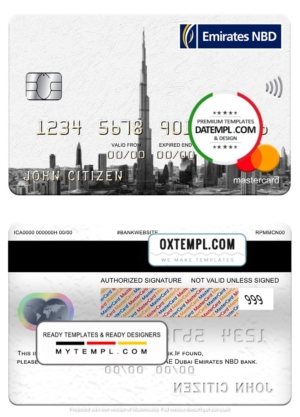editable template, UAE Dubai Emirates NBD bank mastercard, fully editable template in PSD format