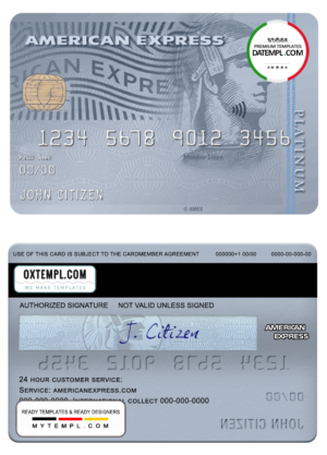editable template, USA Bank of the West bank AMEX platinum card template in PSD format, fully editable