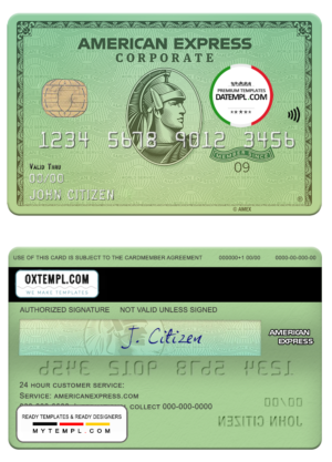 editable template, USA California Varo bank AMEX green card template in PSD format, fully editable