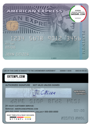 editable template, USA Discover bank AMEX platinum card template in PSD format, fully editable