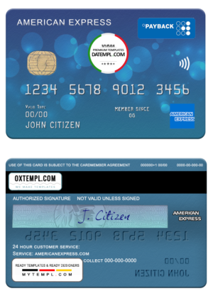 editable template, USA First Bank of Wiki AMEX payback card template in PSD format, fully editable