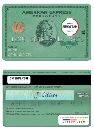 editable template, USA Heritage bank AMEX green card template in PSD format, fully editable