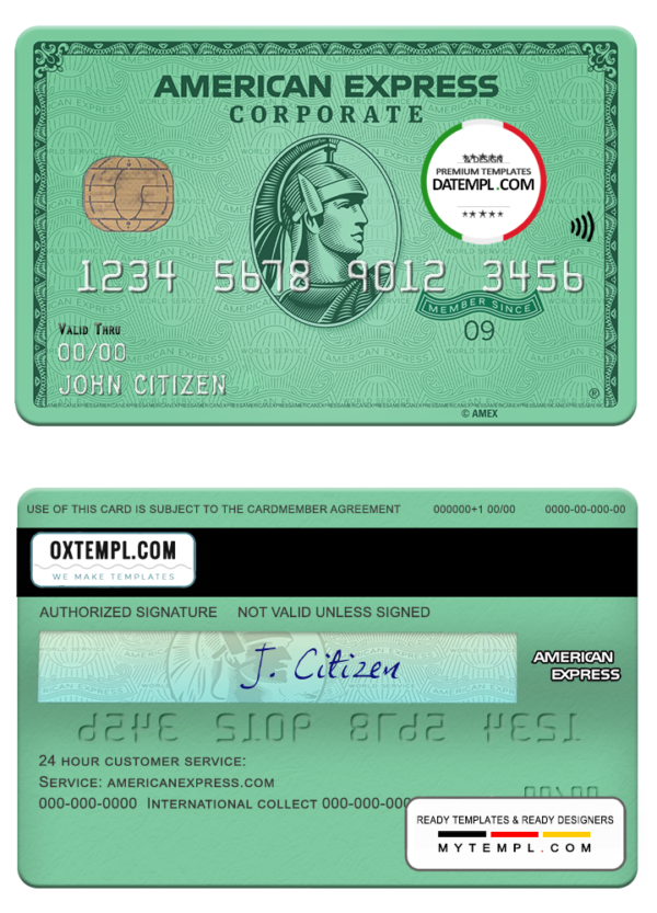 editable template, USA Nebraska Five Points Bank AMEX green card template in PSD format, fully editable