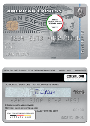 editable template, USA USAA bank AMEX platinum card template in PSD format, fully editable