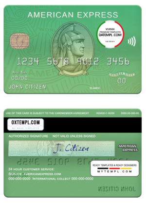 editable template, USA Waste Management bank AMEX card template in PSD format, fully editable