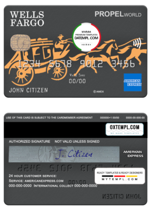 editable template, USA Wells Fargo bank AMEX card template in PSD format, fully editable