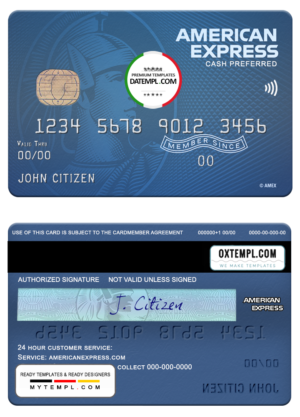 editable template, USA Fifth Third bank AMEX blue cash preferred card template in PSD format, fully editable