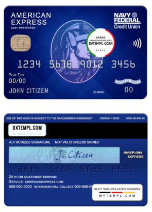 editable template, USA Navy Federal Union bank AMEX blue cash preferred card template in PSD format, fully editable