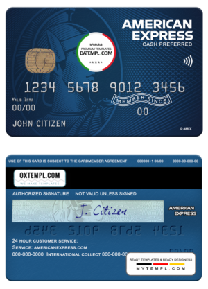editable template, USA North Carolina BB&amp;T Corp. bank AMEX blue cash preferred card template in PSD format, fully editable