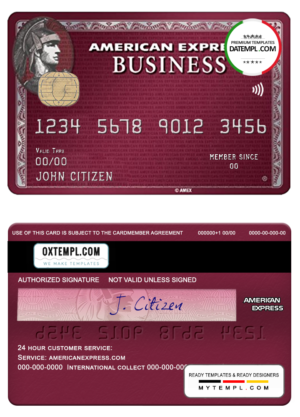 editable template, USA San Francisco CHIME bank  AMEX business plum card template in PSD format, fully editable