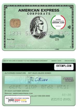 editable template, USA State Street Corporation bank AMEX green corporate card template in PSD format, fully editable