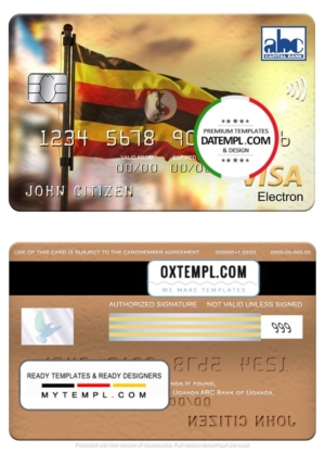 editable template, Uganda ABC Bank visa electron card, fully editable template in PSD format