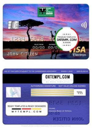 editable template, Uganda Bank of Africa visa electron card, fully editable template in PSD format